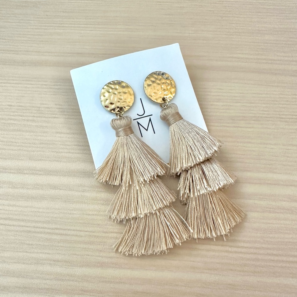 Jill Michael - Pounded Coin Stud Tassel Earrings